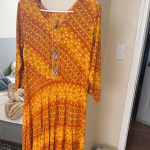 Orange and Yellow Patterned Indian long Dress